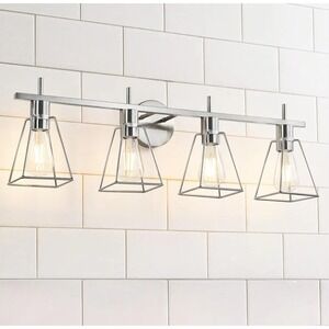 Hahzt Industrial‎ Bathroom Vanity Lights 4-Light Silver Brushed Nickel Vintage